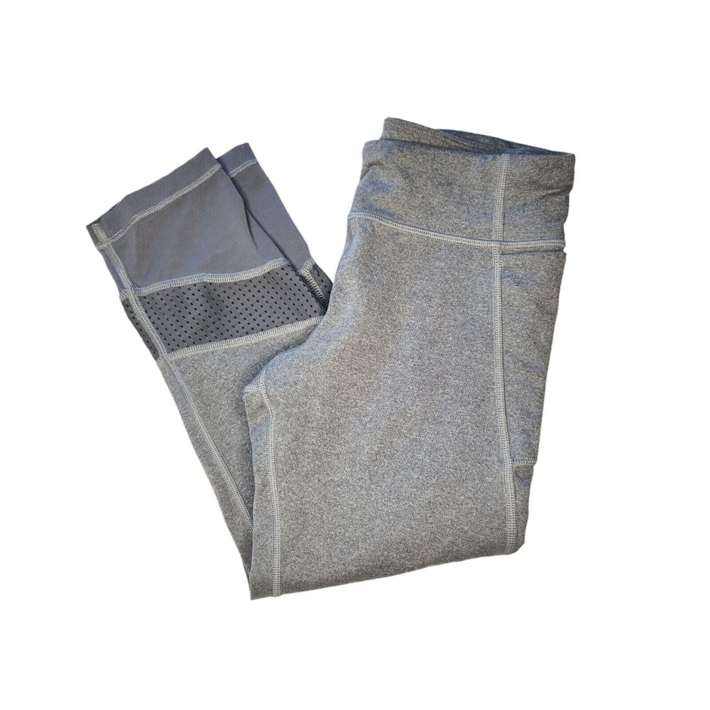 Athleta Girl Refuel Mesh Capri Leggings Size L/12 Gray Stretch Skinny Pants